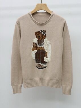 Polo by Ralph Lauren Beige Crewneck Sweater with Teddy Intarsia